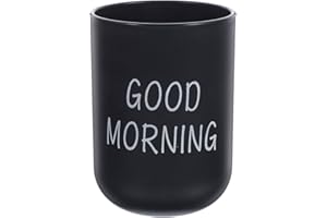 BESPORTBLE Bathroom Plastic Tumbler Cup with Holder, Black Drinking Glass for Home, Travel, and Hotel Use