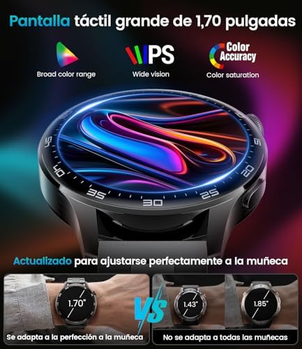 Reloj Inteligente Hombre con 800 mAh, Pantalla Táctil HD Grande de 1.7", Reloj Smart Militar con Luz LED, Función de Llamadas, IP68, 110+ Modos Deportivos Compatible con iOS/Android