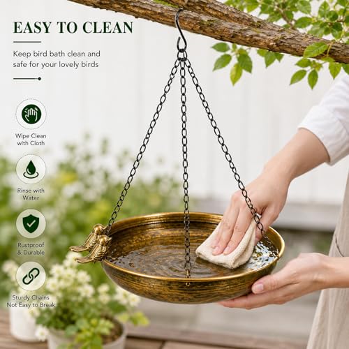 ZhouWei Bain d'oiseaux Suspendu en Métal, 25 cm Diamètre Abreuvoir Oiseaux Exterieur Suspendues, Bain Suspendu pour Oiseaux Jardin, Arrière Cour, Terrasse, Petits Decoration Jardin Balcon