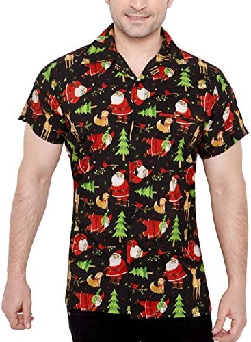 CLUB CUBANA Men's Regular Fit Classic Short Sleeve Casual Christmas Xmas Shirt
