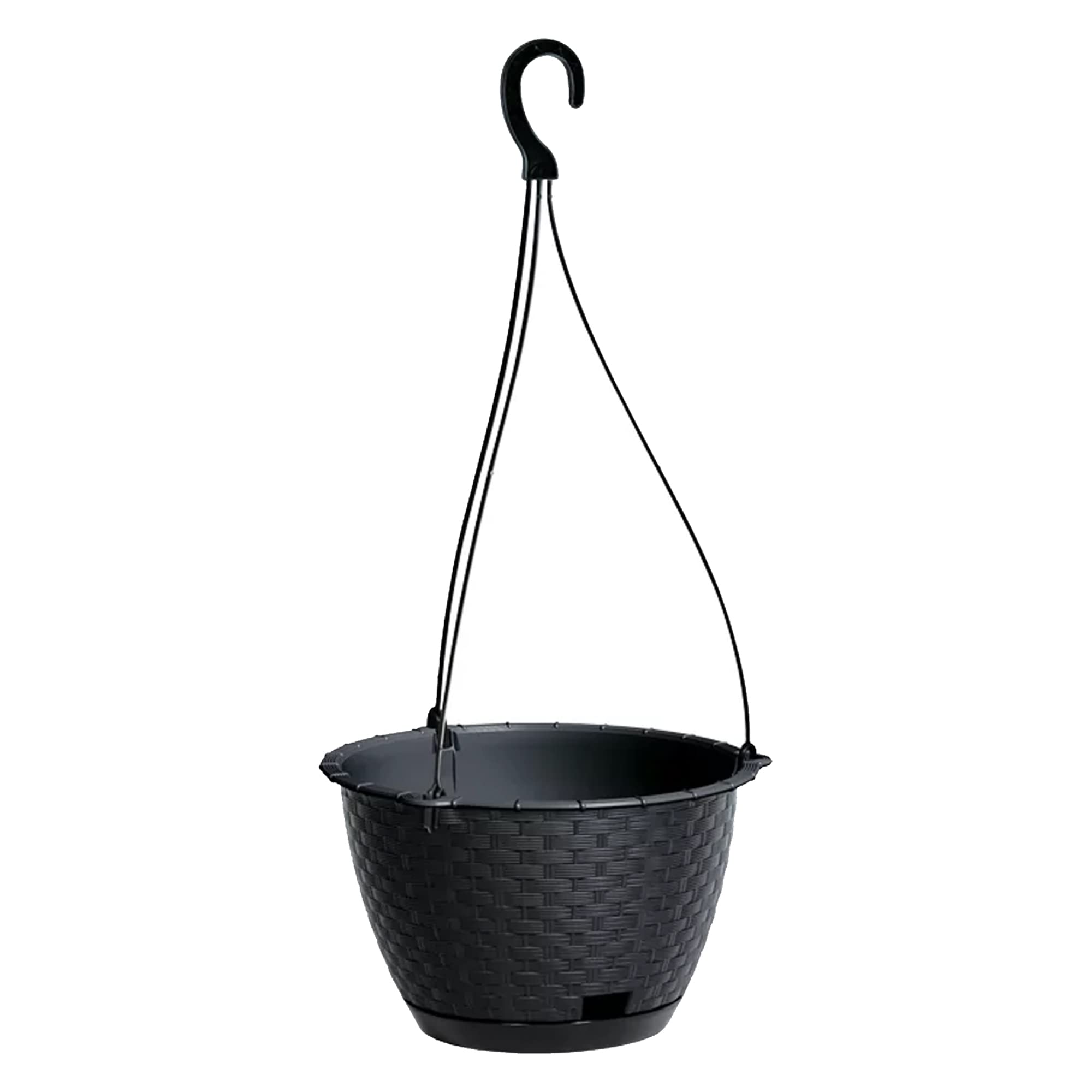 Prosper Plast DRLW215-S433 21.7 x 14.2 cm "Ratolla" Round Flowerpot with Hook - Anthracite