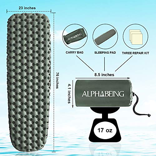 AlphaBeing Camping Sleeping Pad for Backpacking, Hiking, Ultralight Inflatable Air Mattress Waterproof Compact Sleep Mat