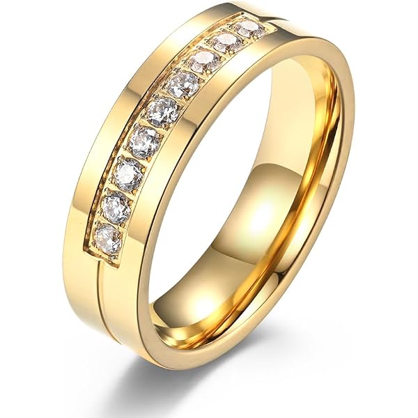 Matte Finish Two-Tone Stainless Steel Ring With Cubic Zirconia - Wedding Engagement Promise Band For Men & Women - View #3