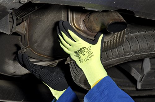 MAPA Temp-Dex 710 Nitrile Lowweight Glove, High Temperature, 10-1/4" Length, Size 7, Black/Green - Thumbnail 2