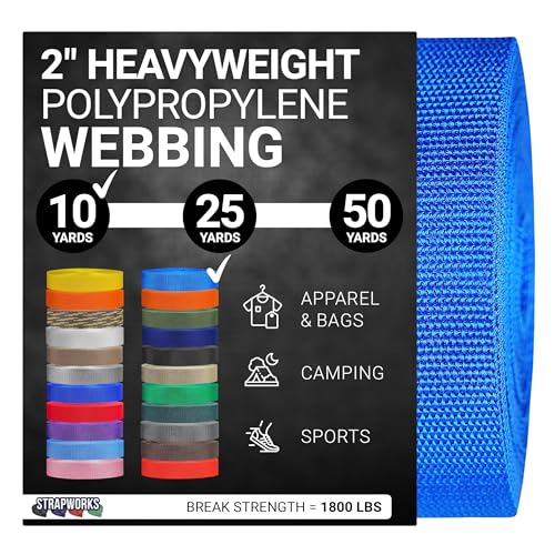 Strapworks Heavyweight Polypropylene Webbing - Heavy Duty Poly Strapping for Outdoor DIY Gear Repair, 2 Inch x 10 Yards - Pacific Blue