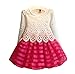 WEONEDREAM Baby Girls' Party Dress with Long Sleeves Striped Crochet Flower Patchwork (4T(120), white hot pink)