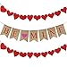 Supla 6.6' Long BE Mine Letters and Hearts Sign Valentine's Day Burlap Banner Rustic Jute Burlap Flag Bunting Banner and 20 Pcs 10 Shape Red Felt Hearts Garland Banner with Red Paper Raffia Cord