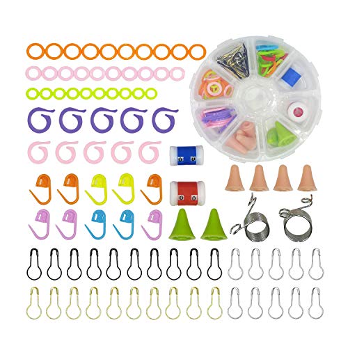 Fartime 90 PCS DIY Knitting Tools kit,Metal Gourd pins,Plastic Split Ring Markers,Crochet Stitch Row Counters,Needles Point Protectors,Metal Yarn Guide Knitting Thimbles,PP Box Packing