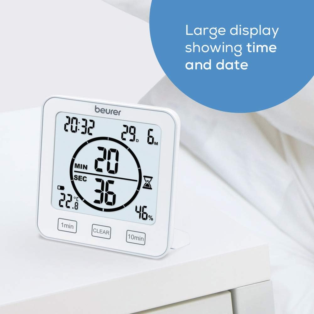 Beurer HM 22 Thermo-Hygrometer Room Climate Control Temperature and Relative Humidity Measurement with Timer and Beep, White - Image 4