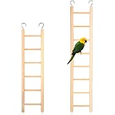 2 Pack Bird Ladder, Wooden Bird Cage Ladder Birds Cage Accessories for Parakeets, Parrots, Cockatoo &amp; Lovebirds (6 Step &amp; 8 Step)