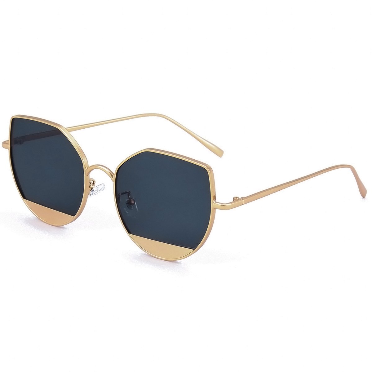 WISH CLUB Cat Eye Sunglasses Coating Mirrored Flat Lenses Fashion Metal Frame Women UV 400(Black)