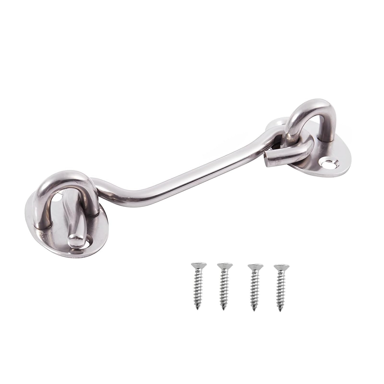 ExcInter Door Hold Open Sliver 12 inch Stainless Steel Cabin Hook Heavy Duty and Eye Latch Lock Shed Gate Door Chrome Cabin Hook