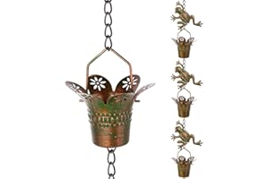 giole 7.7FT Rain Chain for Outside, Rain Chain with 10 Frog Cups Adjustable Rain Chains for Gutters, Eaves, Drainage, Replacement for Downpout