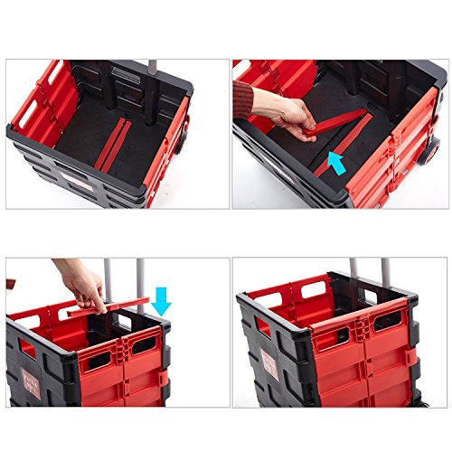 Livebest Multi-function Folding Two-Wheeled Shopping Cart Portable Lightweight Hand Utility Cart Medium Size, Load Capacity 55 Pounds (red) - Thumbnail 5
