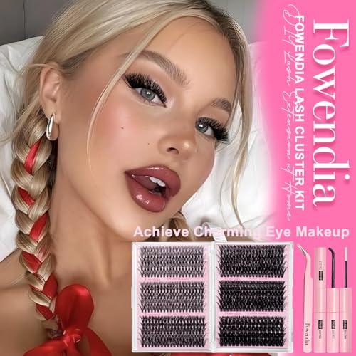 Fowendia Lash Clusters Kit 580PCS Fluffy Cluster Lashes Kit 30D-100D Volume Eyelash Extensions with Lash Bond and Seal D Curl Eyelashes Natural Look Individual Lashes (FSMT01)
