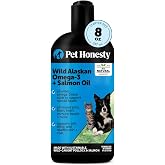 Pet Honesty Vet Recommended Salmon Oil for Dogs and Cats, 8oz | Liquid omega 3 fish oil for cats and dogs, wild alaskan salmon oil food topper, supports skin, coat, heart and joint health