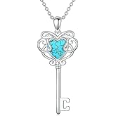 Reaii Natural Turquoise Key Necklace for Women 925 Sterling Silver Key Pendant Heart-Shape Turquoise Jewelry Gifts for Mom Wife