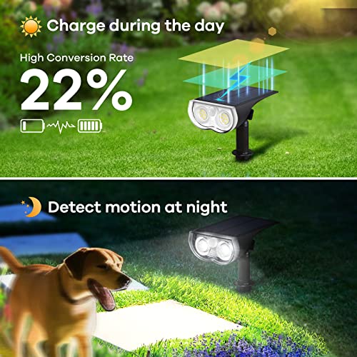 Linkind 1000LM Outdoor Solar Motion Sensor Light IP67 Waterproof Cool White for Garden, Path, Short, Pack of 2