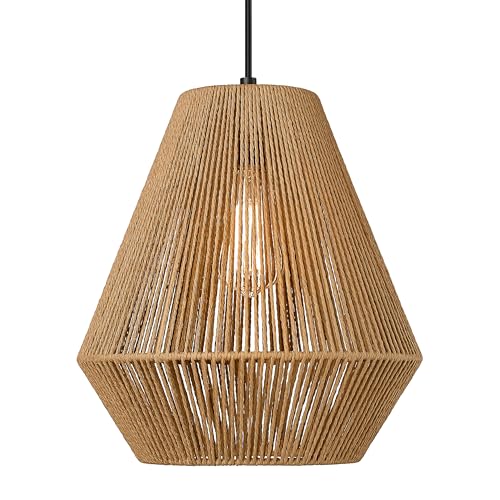 Photo 1 of ELYONA Woven Pendant Lights Modern Boho Hanging Lamp with 12" Handwoven Rattan Basket Shade Adjustable Rustic Pendant Light Fixtures for Kitchen Island Farmhouse Dining Room Bar Bedroom Foyer Hallway