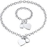 XUANPAIPersonalized Initial Name Stainless Steel Trendy Cable Chain Bracelet Neckalce Set with Padlock Heart Charm and Toggle Clasp Closure