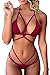 QINSEN Woman's Push up Padded Cutout High Waist Thong Bikini Sets Wine S