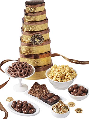 Gourmet Chocolate Candy Tower- Assorted Candies, Glitter Boxes, Unique Christmas Gift, Festive Holiday Desserts, Novelty Themed Sweets