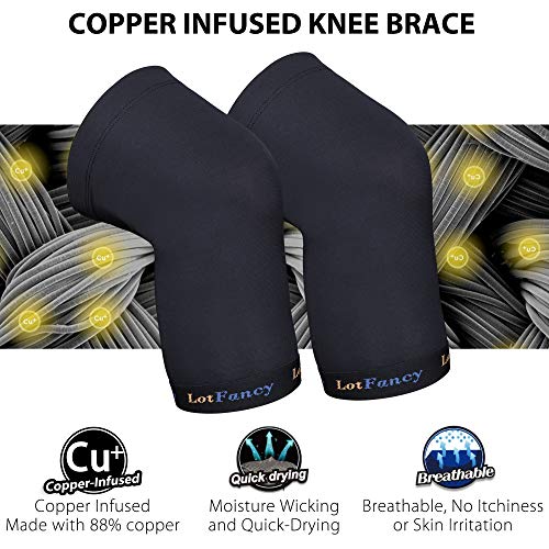 Copper Knee Brace, LotFancy Copper Compression Sleeve for Women Men, Ideal Support for ACL, Meniscus, MCL, Stiff Muscle and Joints, 1 Pair, Small