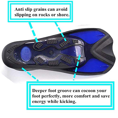 AmazeFan Swim Fins Snorkel Fins, Short-Blade Fluid Mechanics Design, Soft and Comfort Wearing Feeling, One Pair (US M 1.5-3/W 2.5-3.5)