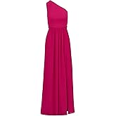 Adrianna Papell Women's One Shoulder Chiffon Gown | Long Evening Gown with Pleated Skirt, Fitted Bodice & Side Leg Slit, Bright Magenta 2