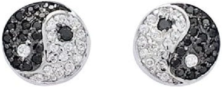 So Chic Jewels - 925 Sterling Silver Black & White Cubic Zirconia Yin Yang Moon Sun Stud Earrings
