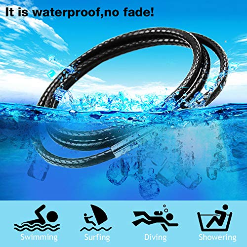 FOCALOOK Halskette/Armband Mode Kunstleder Collier Wachsschnur Kette 2mm/3mm breit Schwarz Geflochten Lederkette Gothic Lederband mit Edelstahl Verschluss 40/45/50/55/60/65/70/75cm – Bild 4