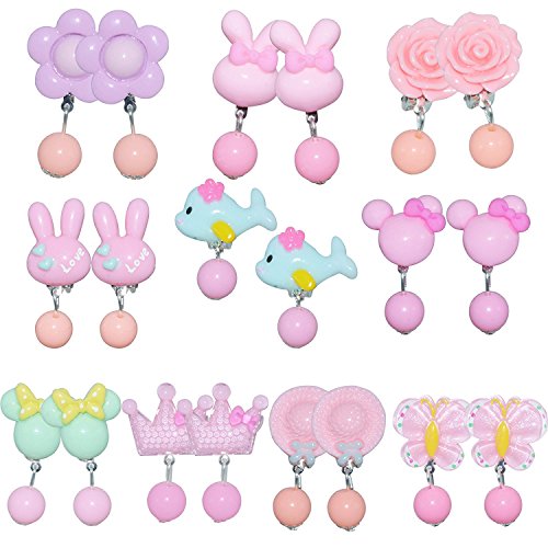Doubletwo 14 Pairs Clip-on Earrings Girls Little Baby Toddler Play Earrings Party Favor Birthday Gift Pretend Play Princess Jewelry Set in Box - Thumbnail 5
