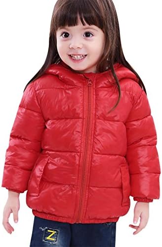 SLUBY Children Puffer Coat Light Hooded Feather Down Coat Slim Fit Padding Jacket Red 6Y 130CM