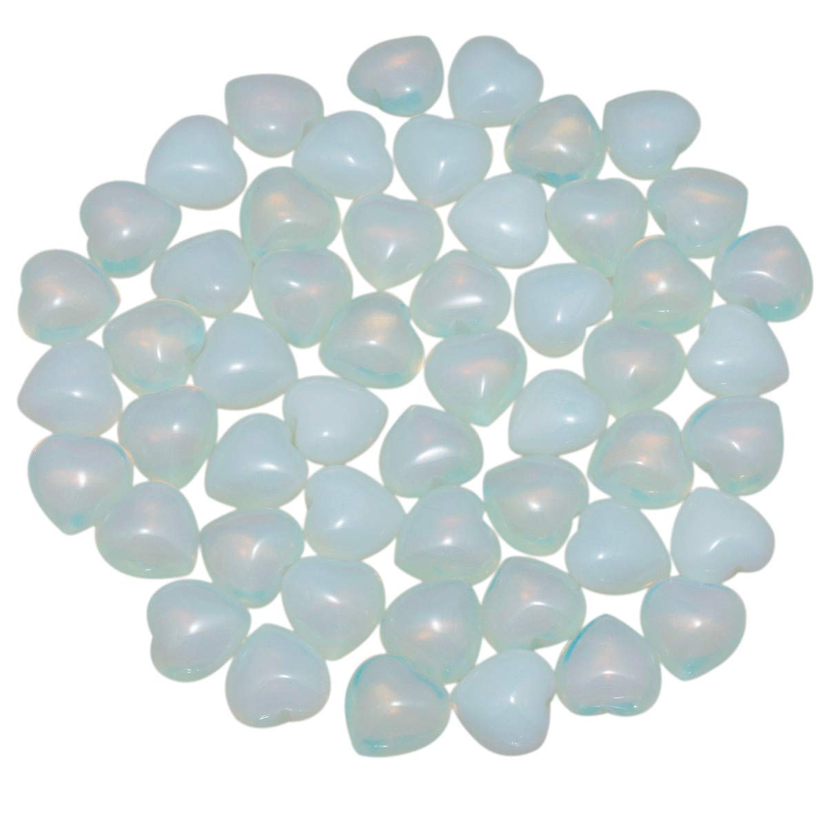 KYEYGWO Opalite Puff Heart Healing Crystals Love Stone, Pocket Stones Palm Worry Stone for Reiki Meditation Balancing, 0.59" (pack of 10)