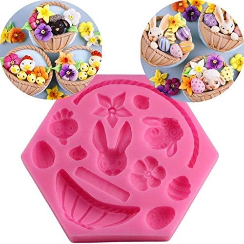1 piece 3D Easter Rabbit Cake Mold Soap Mold Silicone Egg Flower Shape Fondant Chocolate Mould Cake Decorating Baking Tools Random