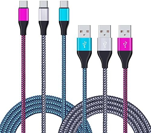 USB Type C Charger, NonoUV 3-Pack 6ft USB C-A Charger Cable Nylon Braided Sync Cord with Reversible Connector for Samsung Galaxy Note 8,S8,S8 Plus,LG V30 V20 G6 G5,Google Pixel,Moto Z2 Play,Macbook
