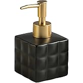 Black and Gold Soap Dispenser - Ceramic Matte Finish Retro Design with Square Base for Bathroom Sink Countertop, Dish Soap Dispenser for Kitchen, Black and Gold Bathroom Decor