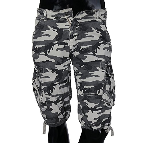 MODOQO Men's Tactical Cargo Shorts, Straight Multi-Pocket Cotton Relaxed Fit Outdoor Wear(Gray,36)