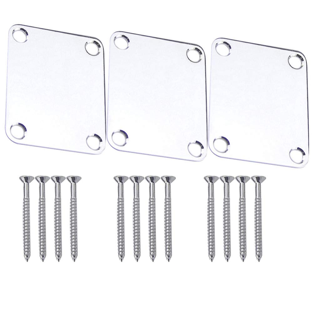 3Pcs Silver Electric Guitar Neck Plate Set with Screws Ergonomic Metal Connecting Board for Bass and Electric Guitars