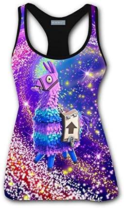 rihtuues Women's Fortnite Llama Unicorn Base Dry Fit Tank Top Scoop-Neck Shirt - XXL