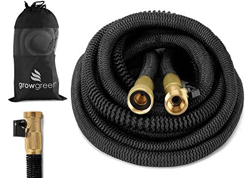 GrowGreen 2018 Heavy Duty 100' Feet 2018 Expandable Hose Set, Strongest Garden Hose On Earth. with All Solid Brass Connector + Storage Sack