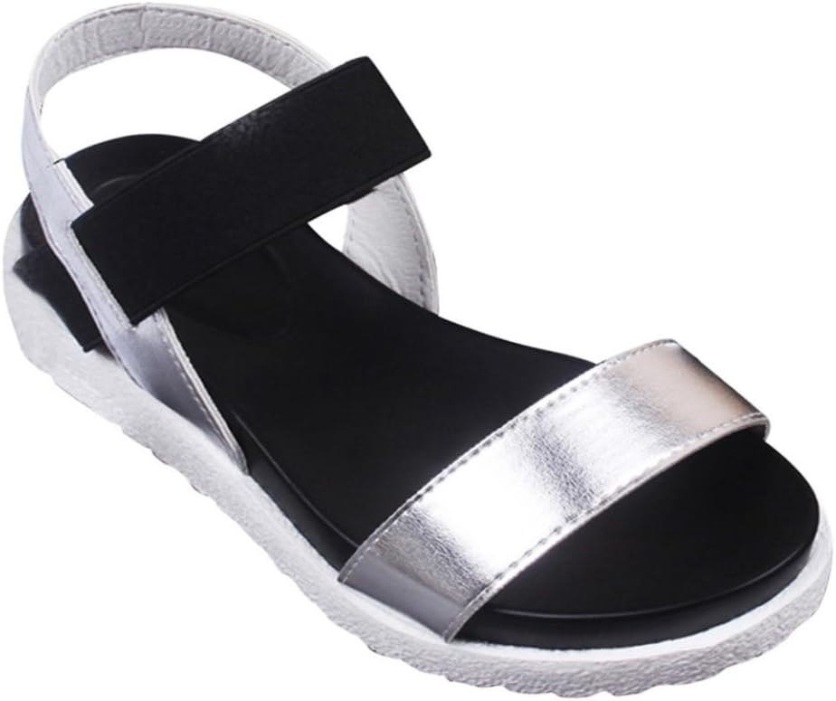 Clearance!!! Sunday Women Summer Fashion Flat Platform Sandals Ladies Peep-Toe Low Heel Slipper Shoes Sexy Peep Toe Roman Sandals Holiday Beach Flip Flop Sandals for Women (36, Silver)