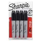 Sharpie 38264PP Permanent Markers, 5.3mm Chisel Tip, Black, 4/Pack