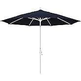 California Umbrella 11Ft Sunbrella Patio Umbrella, Fiberglass Ribs, Hand-Crank, Tilt-Collar, White Frame, Navy Fabric
