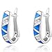 Newshe Jewellery Huggie Created Australian Blue Opal Sapphire Hoop Earrings 925 Sterling Silver White Cz