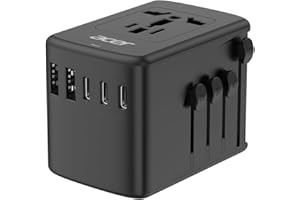 Acer Universal Travel Plug Adapter - International Power Adapter with 5 USB Ports (3 USB C) 5.8A, Worldwide Outlet Charger for USA to European UK France Germany Spain, Type C/E/F/G/I/L/A, Black