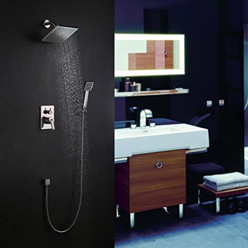 Lightinthebox Contemporary Nickel Brushed Finish Bathroom Shower Faucet Lavatory Rain Shower Set 8 inch Shower Head. Shower Handles Included