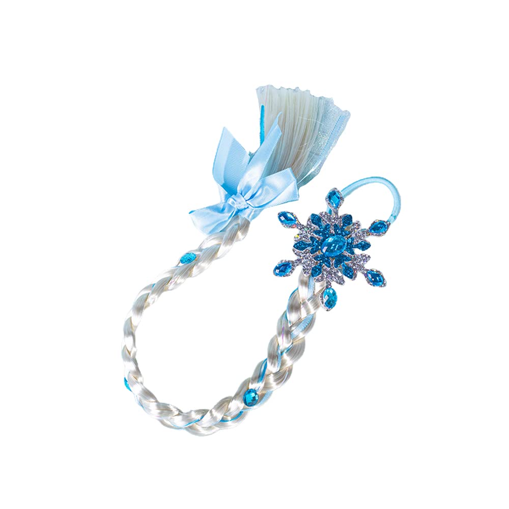 Fashion Yo Kids Girls Toddlers Blue Elsa Ponytail Hair Extension Party Hair clips Snowflake Crown Headband Hairband Costume Dress up Braided Wigs (Elsa ponytail)