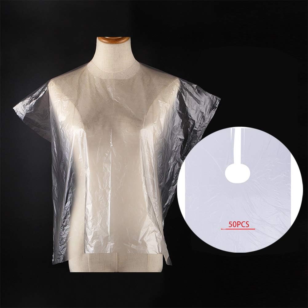 Puomue 50Pcs Transparent Disposable Hair Cutting Capes Waterproof Neck Shawl Salon Gown for Barbershop Shampoo Styling Coloring