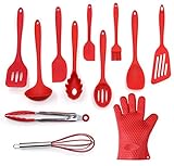 Utensils Set, 12-Piece Complete Silicone Baking & Cooking Kitchen Tools Set, Cookware Set, Kitchen Gadgets - Red - Utensilios De Cocinas
